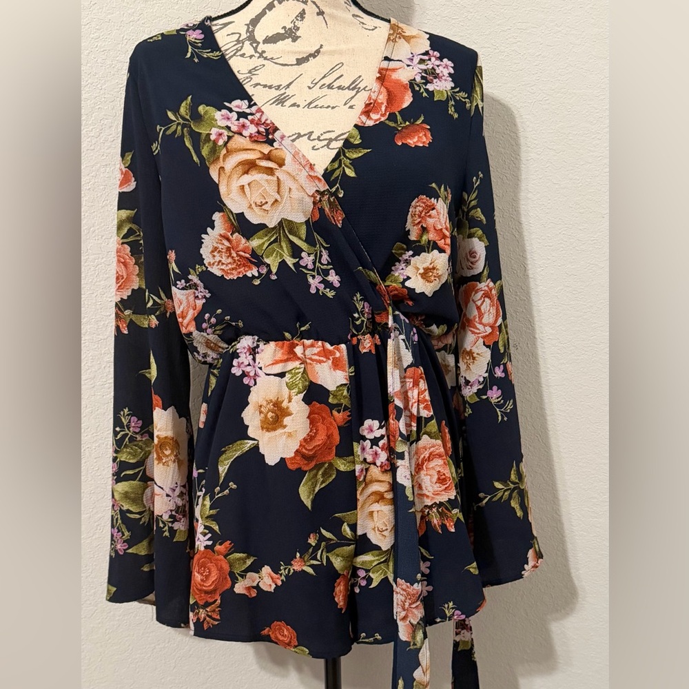 Iris Navy Floral Romper with Rust and Cream Accents